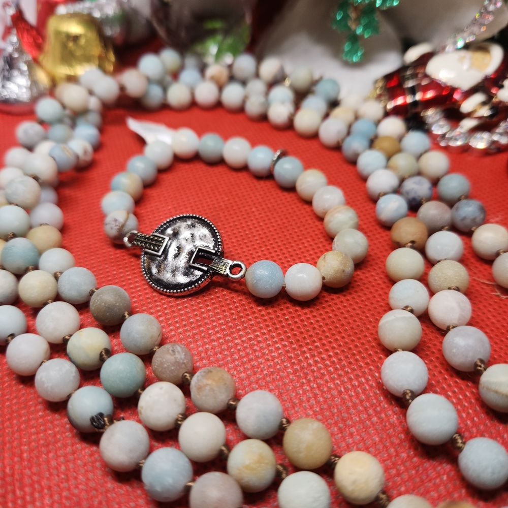 Marlyn Shiff Natural Amazonite Gemstones Necklace 58" W/Matching Bracelet